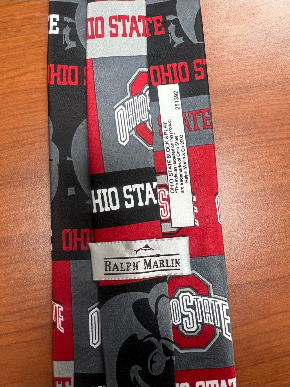 Ralph Marlin Ohio State Patterned Tie - Red, Gray, Black, White - Picture 2 of 4